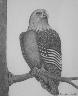 bald eagle with the American flag
