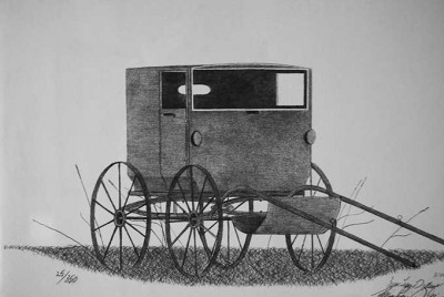 An old-fashioned unhitched buggy
