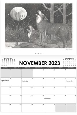 2023 Monthly Calendar featuring pencil drawings by mouth artist Bruce Dellinger